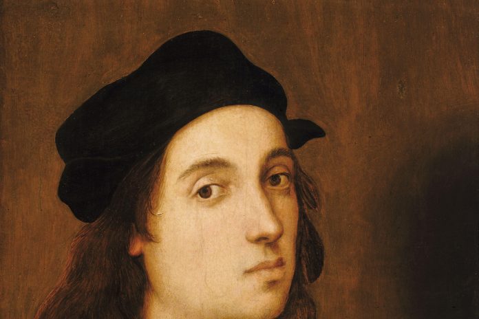 Raffaello Sanzio, autoritratto (Uffizi, 1504-1506, pubblico dominio)